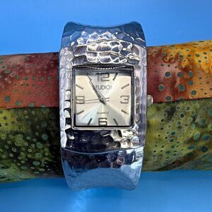 Studio Time Women's Quartz Silver Tone Bangle Cuff Watch Square Dial